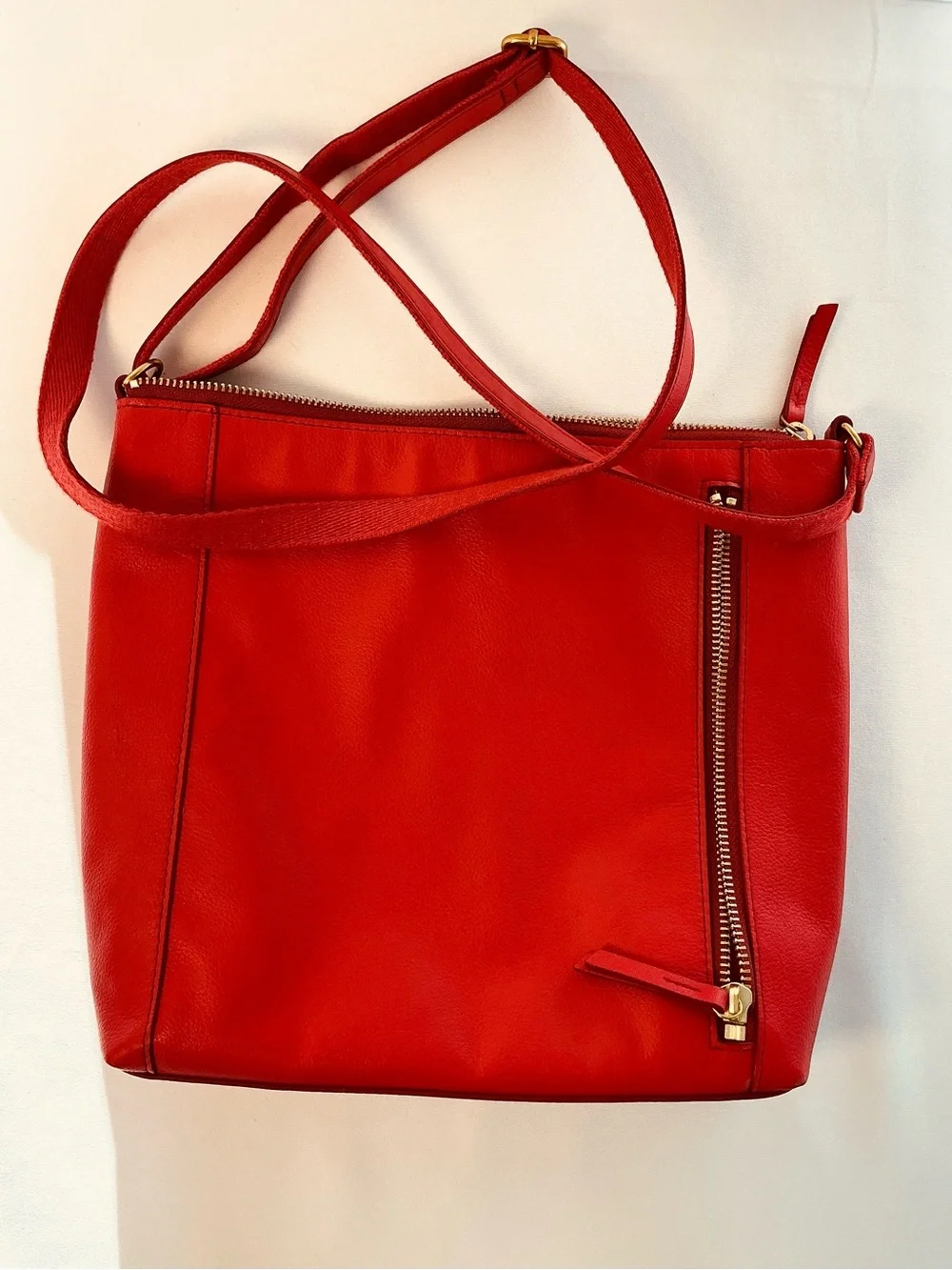 Fossil Red Leather Shoulder Crossbody Purse Bag with Adjustable Strap